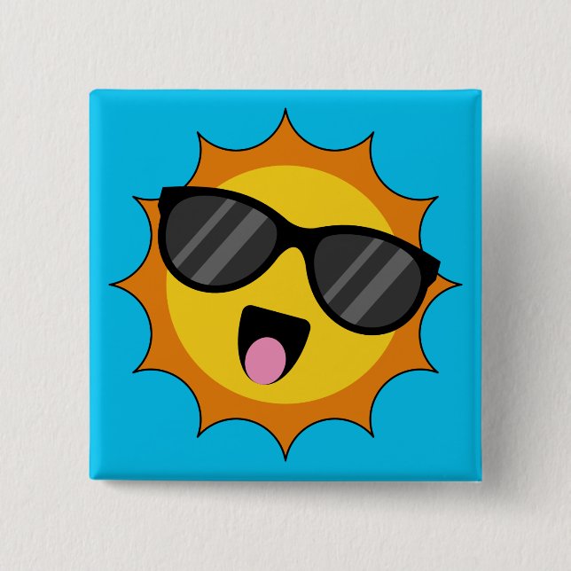 Kawaii Happy Sun with Sunglasses 2 Inch Square Button (Front)