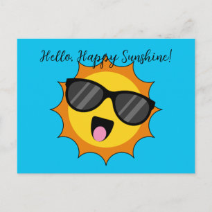 Kawaii Happy Sun with Sunglasses Add Text Holiday Postcard