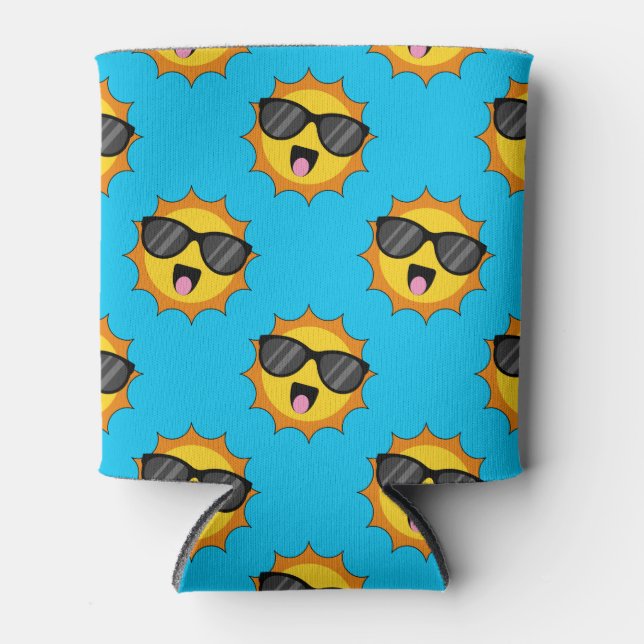 Kawaii Happy Sun with Sunglasses Can Cooler (Front)