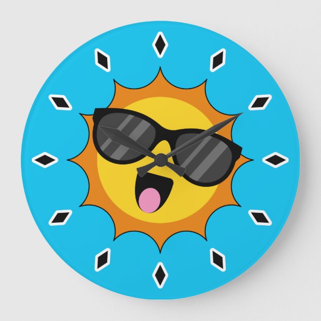 Kawaii Happy Sun with Sunglasses Large Clock (Front)