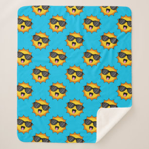 Kawaii Happy Sun with Sunglasses Sherpa Blanket