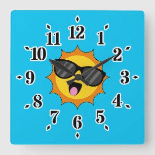 Kawaii Happy Sun with Sunglasses Square Wall Clock