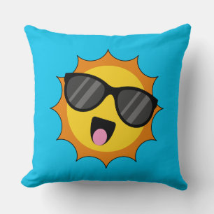 Kawaii Happy Sun with Sunglasses Throw Pillow