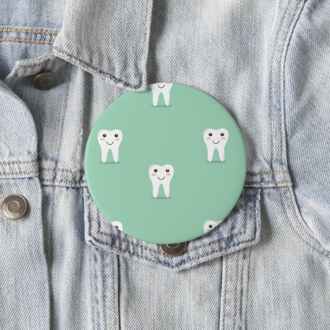 Kawaii happy tooth 4 inch round button (In Situ)