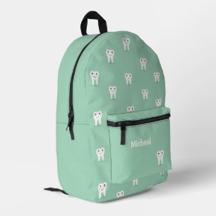 Kawaii happy tooth personalized green printed backpack