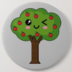 Kawaii Happy Winking Apple Tree 6 Inch Round Button