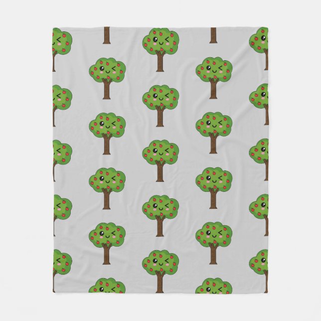 Kawaii Happy Winking Apple Tree Fleece Blanket (Front)