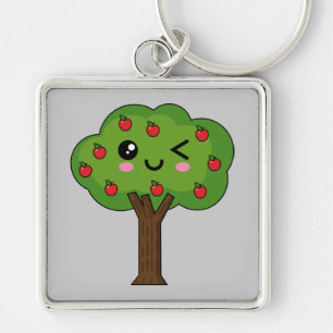 Kawaii Happy Winking Apple Tree Keychain