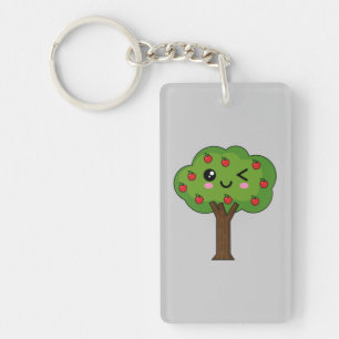 Kawaii Happy Winking Apple Tree Keychain