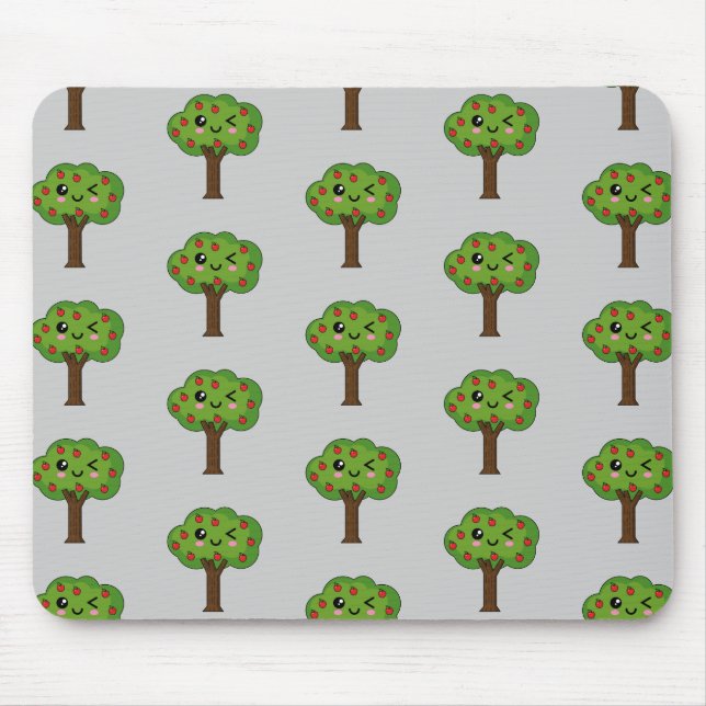 Kawaii Happy Winking Apple Tree Mouse Pad (Front)