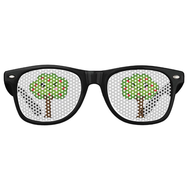 Kawaii Happy Winking Apple Tree Retro Sunglasses (Front)