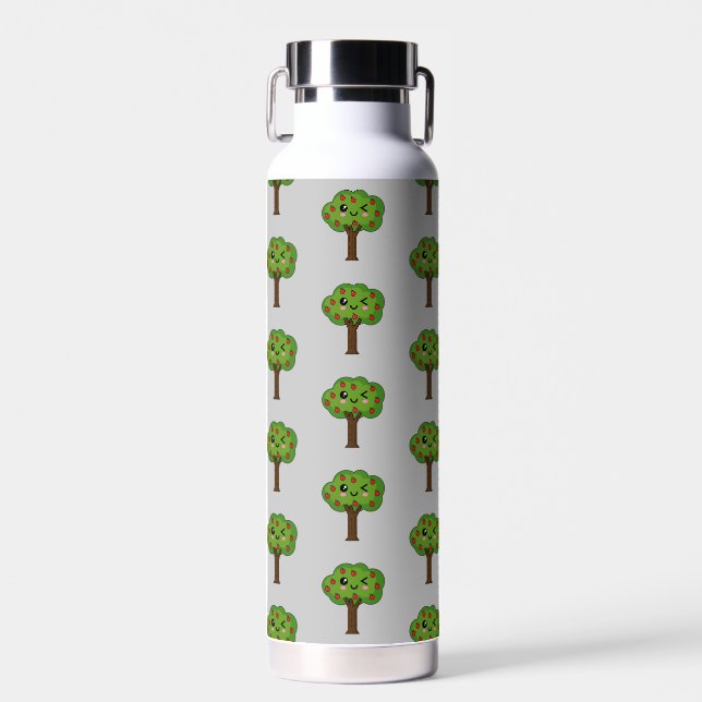 Kawaii Happy Winking Apple Tree Water Bottle (Front)
