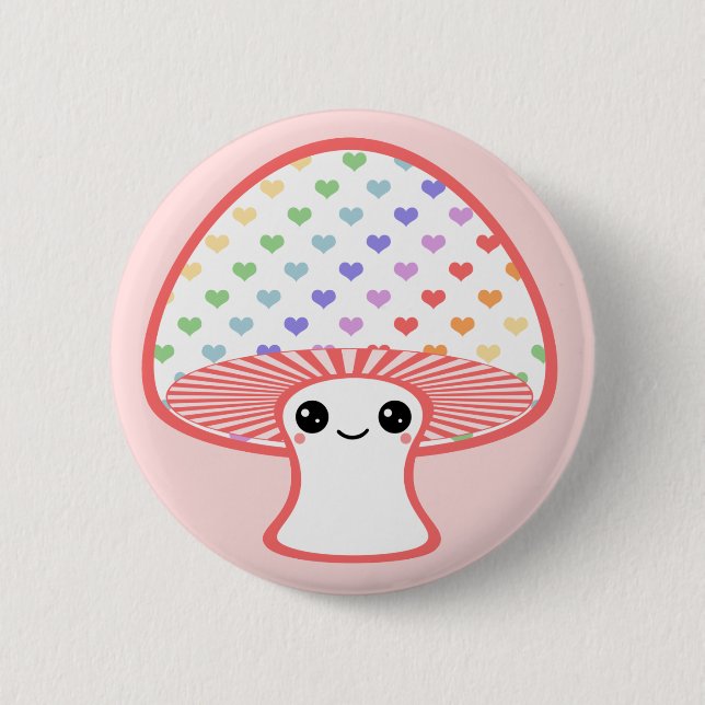 Kawaii Heart Mushroom 2 Inch Round Button (Front)
