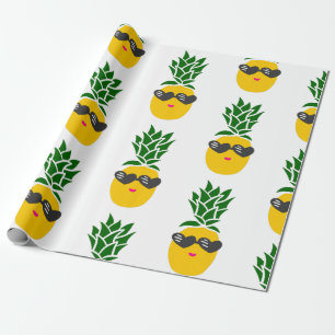 kawaii heart shaped sunglasses pineapple black wrapping paper