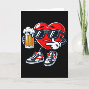 Kawaii Heart Sungles Drinking Beer Valentine's Day Card