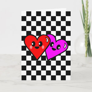 Kawaii Hearts & Chequerboard Greeting Cards