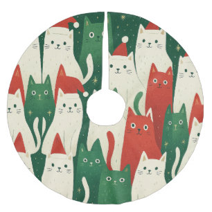 Kawaii Holiday Kitty Illustration – Cozy Winter Brushed Polyester Tree Skirt