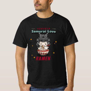 Kawaii Honored Samurai Cat Eat Ramen T-Shirt