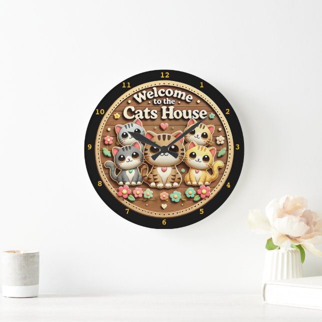 Kawaii Horloge Chat Bienvenue Accueil (Maison)