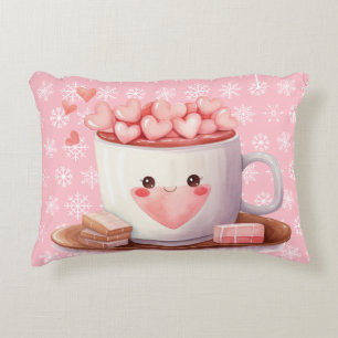 Kawaii hot Cocoa chocolate and snowflakes Accent Pillow