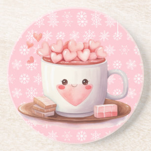 Kawaii hot Cocoa chocolate and snowflakes Coaster