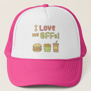 Kawaii I Love My BFFs Food Doodle Trucker Hat