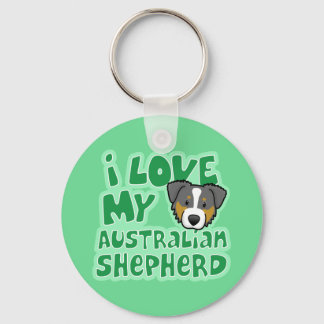 Kawaii I Love My Tri Colour Australian Shepherd Keychain