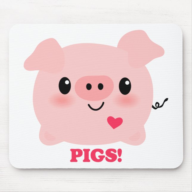 Kawaii I Love Pigs Mouse Pad (Front)