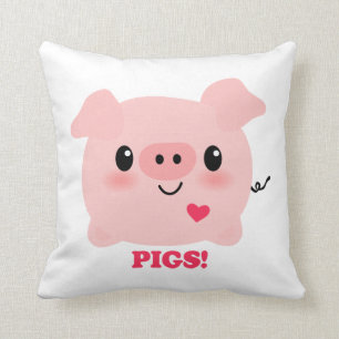 Kawaii I Love Pigs Throw Pillow