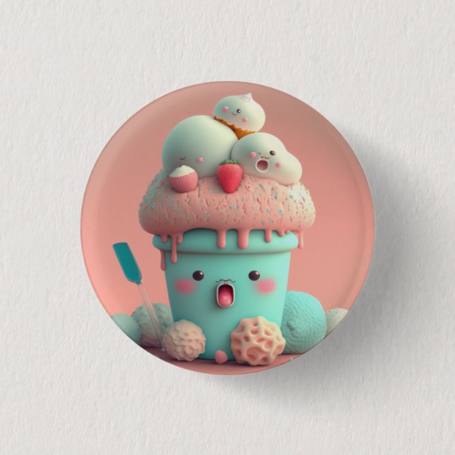 Kawaii  ice cream            1 inch round button (Front)