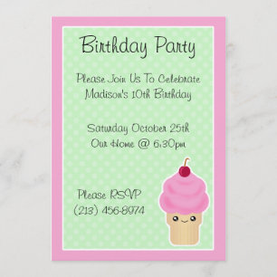 Kawaii Ice Cream Cone Birthday Party Invitations