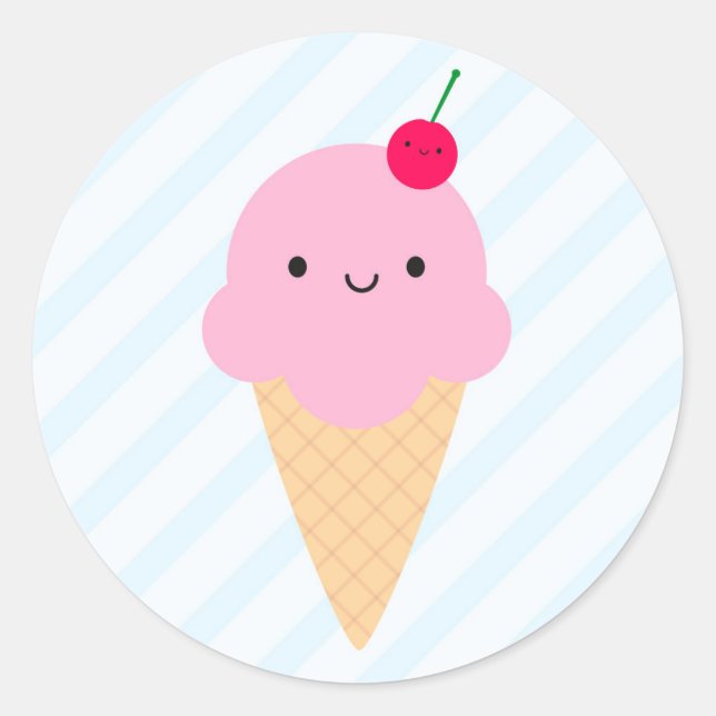 Kawaii Ice Cream Cone Classic Round Sticker (Front)