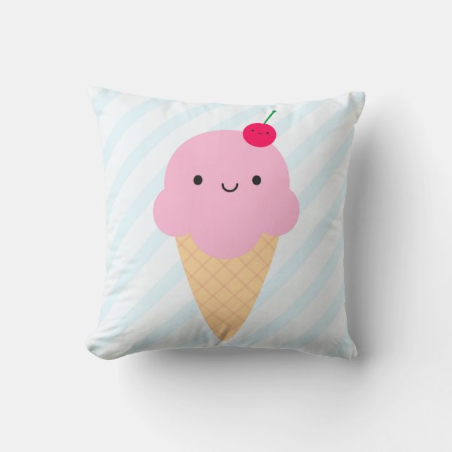 Kawaii Ice Cream Cone & Ice Lolly / Popsicle Throw Pillow (Front)