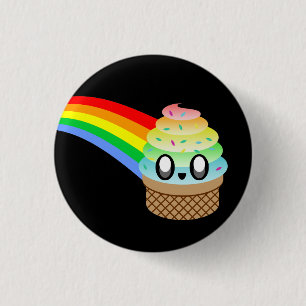 KAWAII ICE CREAM CONE RAINBOW CUTENESS 1 INCH ROUND BUTTON