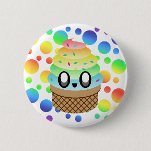 Kawaii Ice Cream Cone Rainbow Dots 2 Inch Round Button