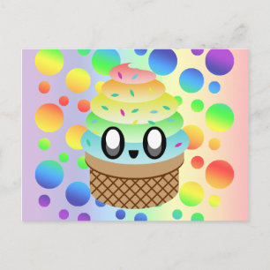 Kawaii Ice Cream Cone Rainbow Dots Postcard