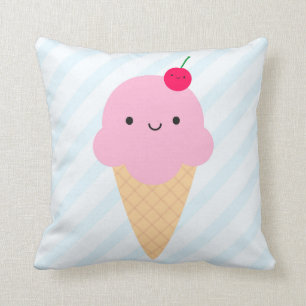 Kawaii Ice Cream Cone Throw Pillow