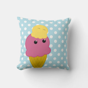 Kawaii Ice Cream Cone Throw Pillow