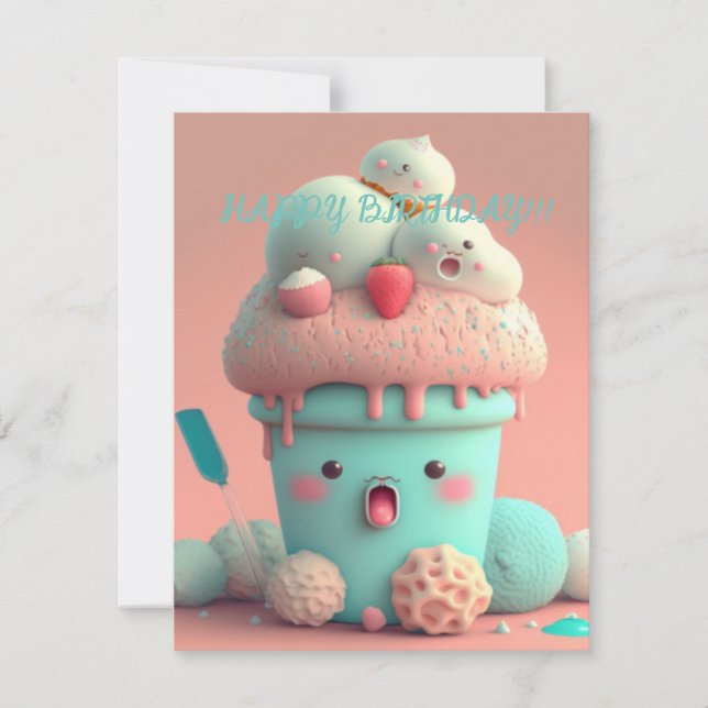 Kawaii  ice cream cup     card (Front)