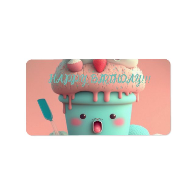 Kawaii  ice cream cup     card label (Front)