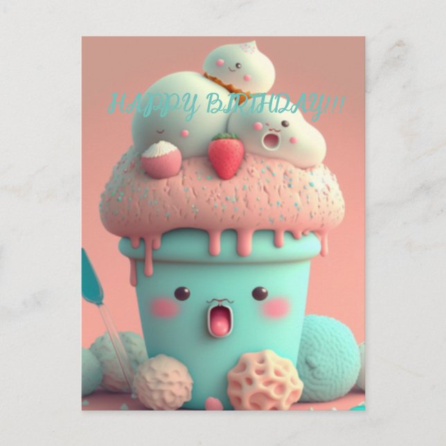 Kawaii  ice cream cup    postcard (Front)