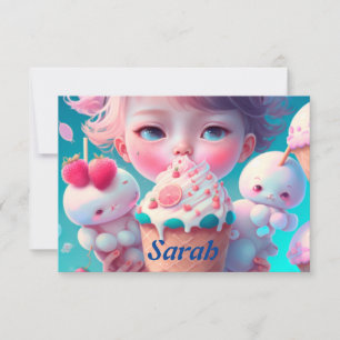 Kawaii ice cream girl thank you card