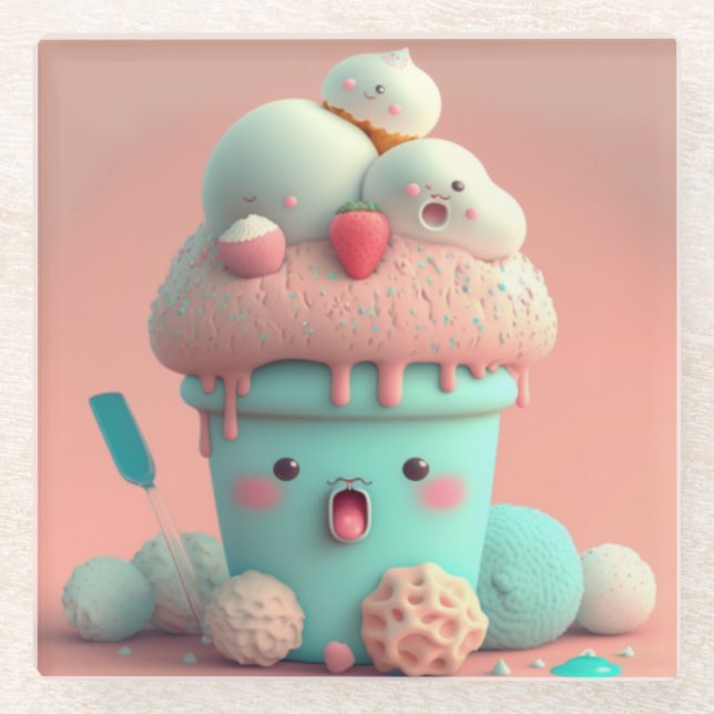 Kawaii  ice cream               glass coaster (Front)