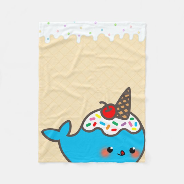 Kawaii Ice Cream Narwhal Fleece Blanket (Front)