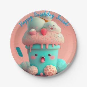 Kawaii  ice cream      paper plate