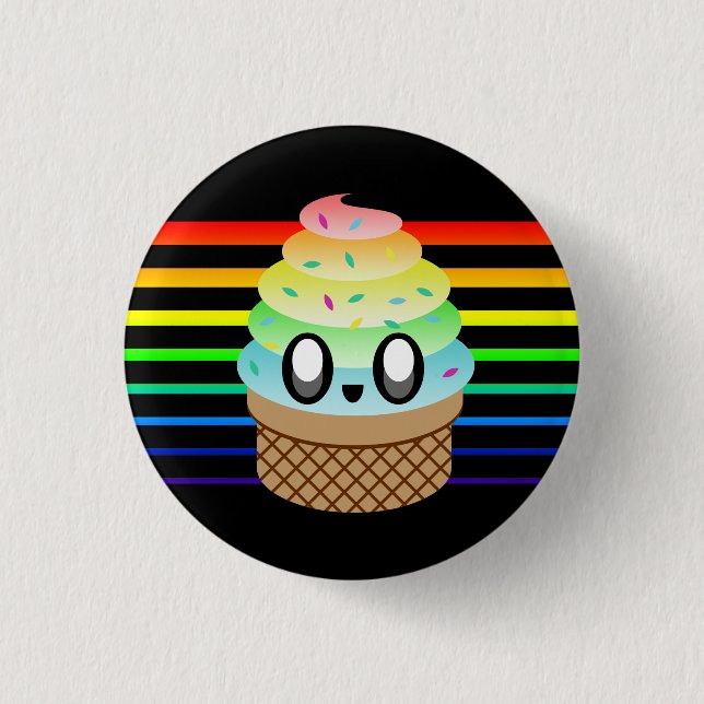 KAWAII ICE CREAM RAINBOW CONE STRIPES 1 INCH ROUND BUTTON (Front)