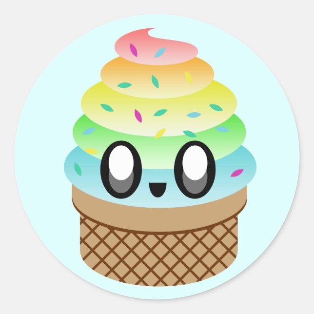kawaii ice cream rainbow sprinkles classic round sticker (Front)