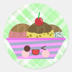 Kawaii Ice Cream Sundae Flavours Delicious Plaid Classic Round Sticker