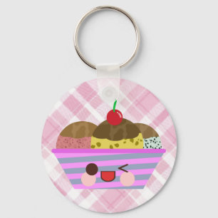 Kawaii Ice Cream Sundae Flavours Delicious Plaid Keychain
