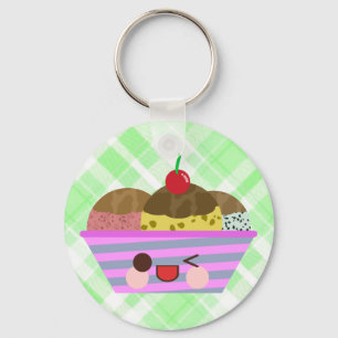 Kawaii Ice Cream Sundae Flavours Delicious Plaid Keychain